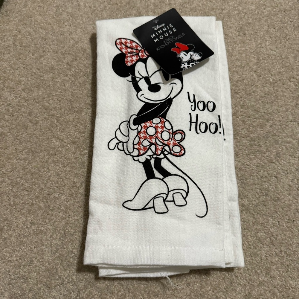 Disney Minnie Mouse Kitchen Towel Set White 2-Pack Cotton NWT-16x26”